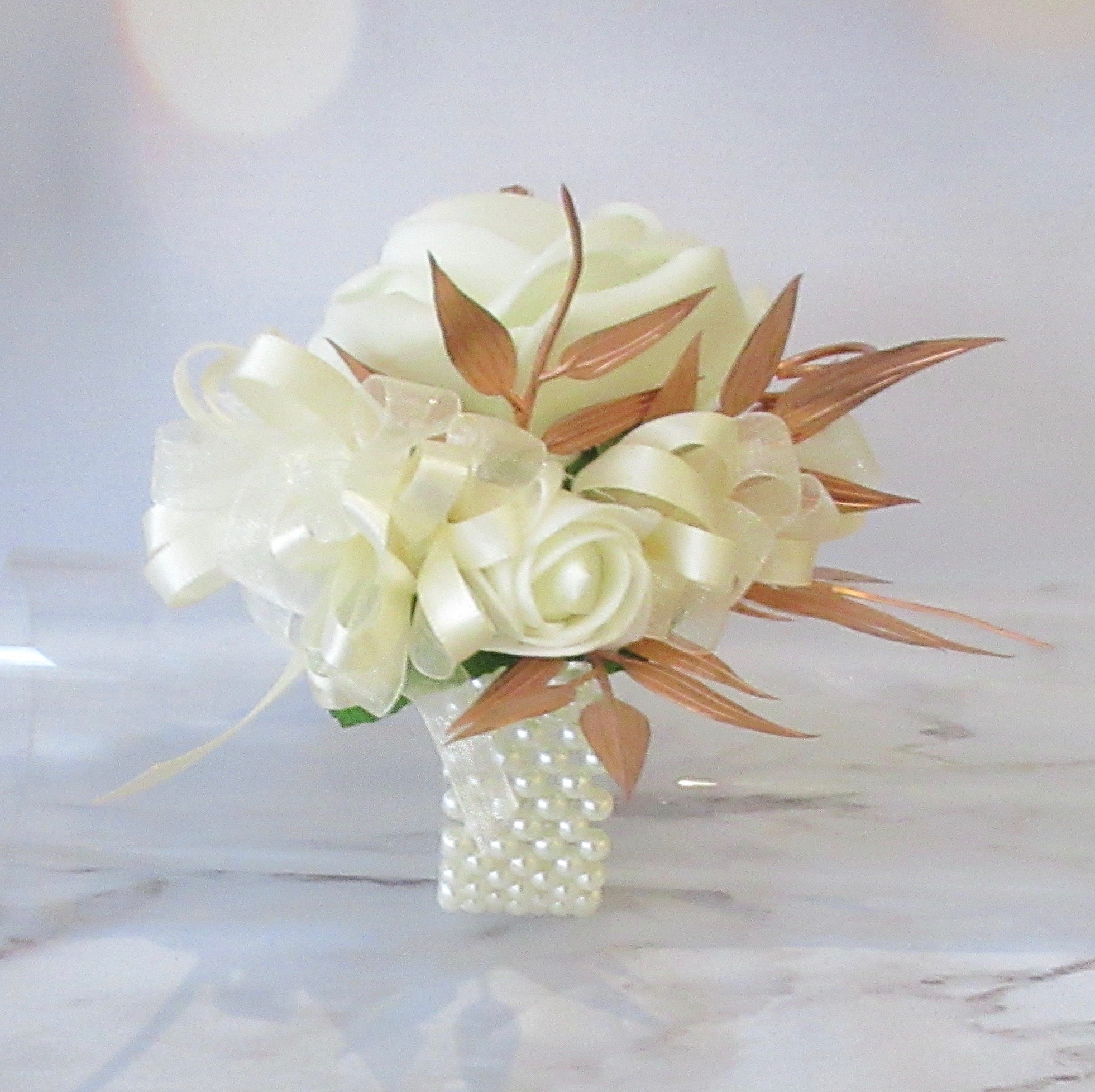 rose gold & ivory wrist corsage